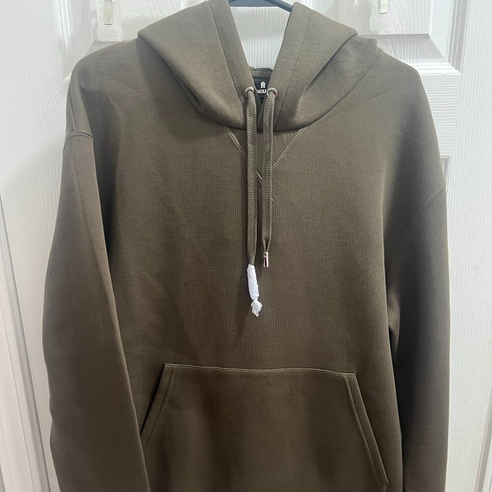 MACKAGE Men's Olive V-Neck Long Sleeve Hoodie with velvet embroidery and Tag.
